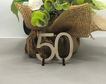 Cumpleaños número 50 en tamaño 50 mm Número para soporte de madera para cumpleaños/aniversario/boda/decoración/manualidades