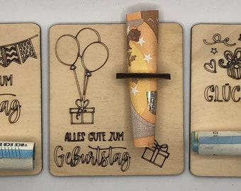 Holzkarte Geldgeschenk zum Verschenken von Geld, Geburtstag | Geschenkidee aus Holz, originelle Geldgeschenke