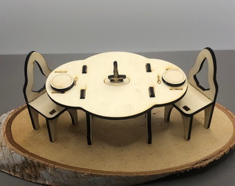 Tisch, Stühle Miniatur Möbel Esszimmer Gutschein Geschenk Geldgeschenk Puppenmöbel Basteln