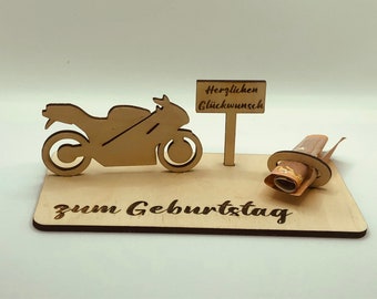 Geldgeschenk Motorrad zum Geburtstag · Geschenke aus Holz · Geldgeschenke · originelle Geldgeschenke