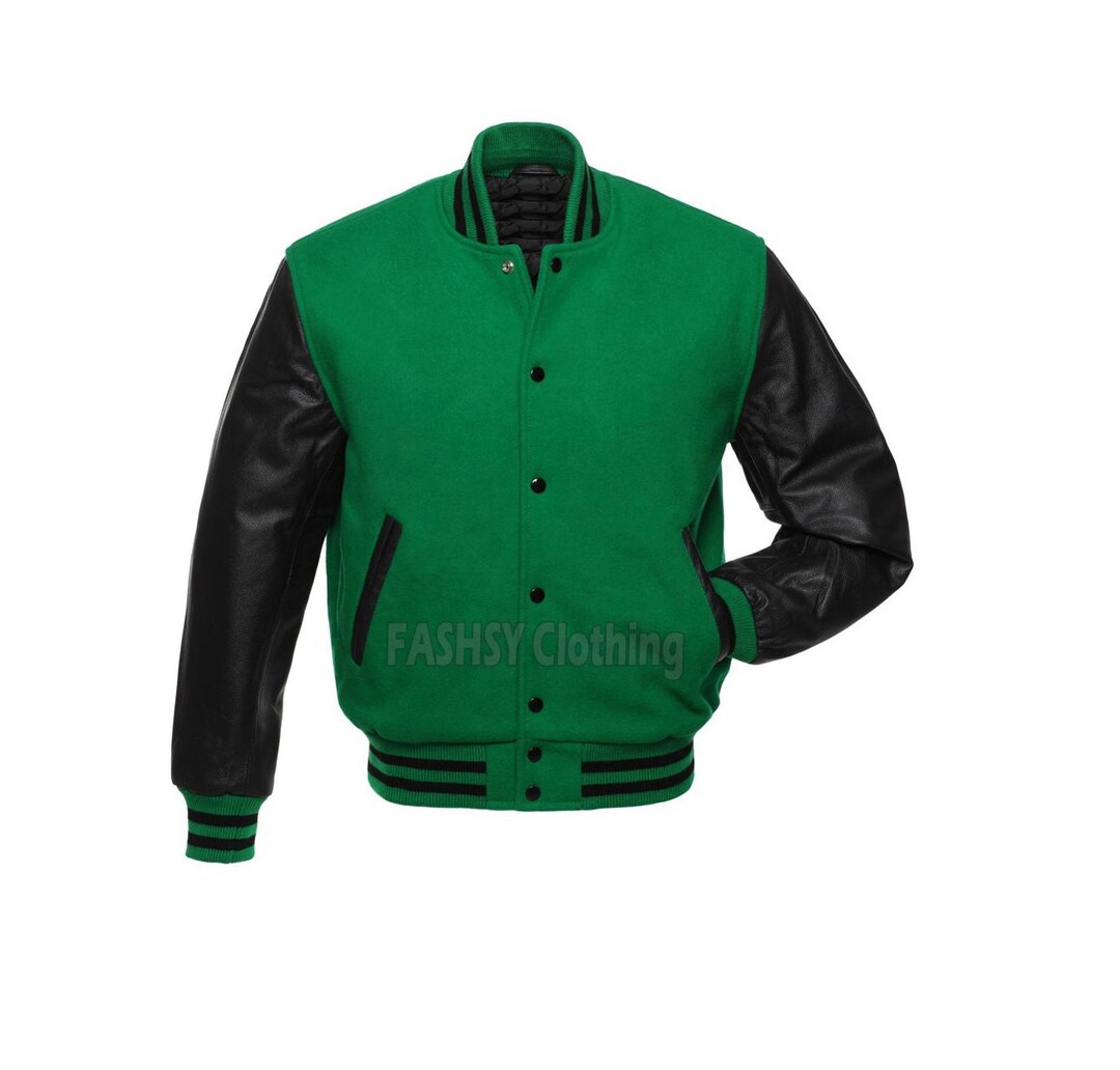 Customized Your Logo/ Design Versity Jacket Green Wool Body & Bright