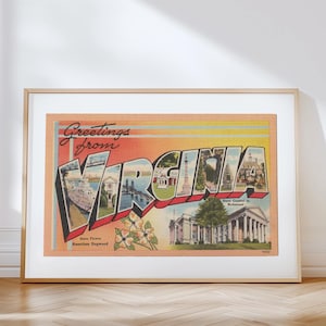Virginia Canvas Print, Greetings from Virginia, Retro Virginia Decor, Vintage Virginia, Retro Wall Art, Vintage Decor, Virginia Poster