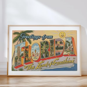 Florida Canvas Print, Greetings from Florida, Retro Florida Decor, Vintage Florida, Retro Wall Art, Vintage Decor, Florida Poster