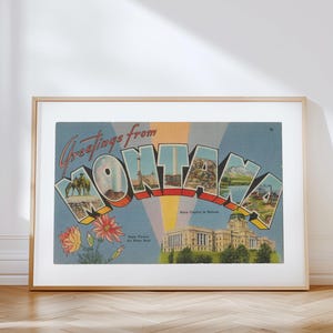 Impresión en lienzo de Montana, Saludos desde Montana, Decoración retro de Montana, Montana vintage, Arte mural retro, Decoración vintage, Póster de Montana
