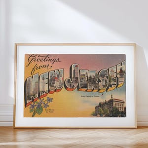 Impresión en lienzo de Nueva Jersey, Saludos desde Nueva Jersey, Decoración retro de Nueva Jersey, Nueva Jersey vintage, Arte mural retro, Póster de Nueva Jersey