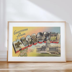 Impresión en lienzo de Misuri, Saludos desde Misuri, Decoración retro de Misuri, Misuri vintage, Arte mural retro, Decoración vintage, Póster de Misuri