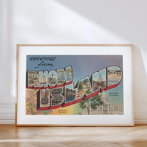 Impresión en lienzo de Rhode Island, Saludos desde Rhode Island, Decoración retro de Rhode Island, Póster vintage de Rhode Island