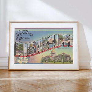 Impresión en lienzo de Misisipi, Saludos desde Misisipi, Decoración retro de Misisipi, Misisipi vintage, Decoración vintage, Póster de Misisipi