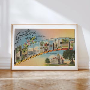 Impresión en lienzo de Connecticut, Saludos desde Connecticut, Decoración retro de Connecticut, Connecticut vintage, Arte mural retro, Póster de Connecticut