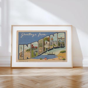 Impresión en lienzo de Indiana, Saludos desde Indiana, Decoración retro de Indiana, Indiana vintage, Arte mural retro, Decoración vintage, Póster de Indiana