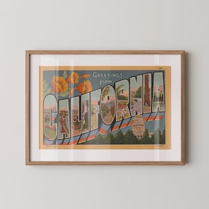 California Poster, Grüße aus Kalifornien, Retro Wand Kunst, Vintage Dekoration, Kalifornien Poster