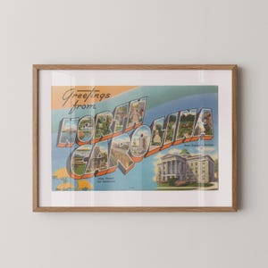 Print North Carolina, groeten uit North Carolina, retro decor North Carolina, vintage poster North Carolina, North Carolina