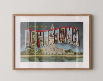 Greetings from Louisiana Poster Vintage Large Letter Postcard : Paper Print Framed or Unframed Wall Art