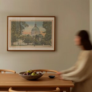 Vintage illustrated postcard print of the domed chapel at the United States Naval Academy in Annapolis, Maryland. Printed as a giclée fine art print on archival matte paper.
