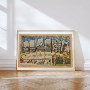 Impresión en lienzo de Alaska, Saludos desde Alaska, Decoración retro de Alaska, Alaska vintage, Arte mural retro, Decoración vintage, Póster de Alaska
