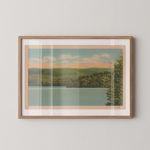 Impressão artística vintage de lago, arte de parede de casa de lago, decoração cênica de lago para sala de estar e cabine, decoração de quarto inspirada na natureza