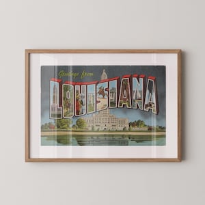 Impressão em papel artístico da Louisiana, Saudações da Louisiana, Decoração retrô da Louisiana, Louisiana vintage, Arte de parede retrô, Pôster da Louisiana