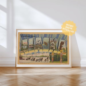 Alaska Print DIGITAL DOWNLOAD, Greetings from Alaska, Retro Alaska Decor, Vintage Alaska, Retro Wall Art, Vintage Decor, Alaska Poster