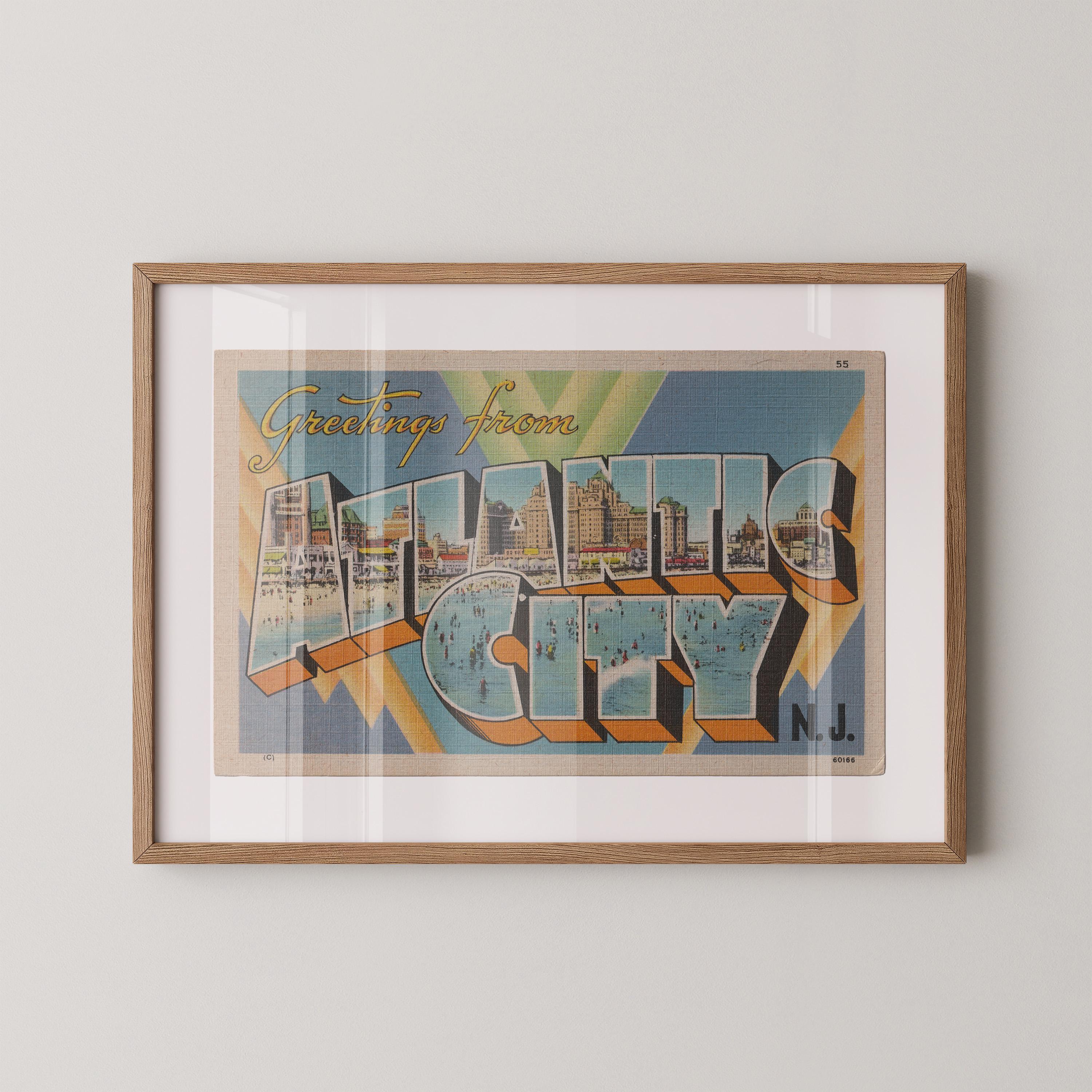 Atlantic City Fine Art Paper Print, Greetings from Atlantic City, Retro Atlantic City Decor, Vintage Atlantic City, Atlantic City Poster