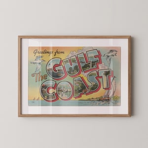 Stampa su carta artistica Gulf Coast, saluti dalla Gulf Coast, decorazioni retrò della Gulf Coast, costa del Golfo vintage, arte murale retrò, poster della Gulf Coast