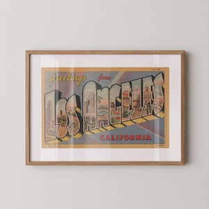 Impressão em papel artístico de Los Angeles, Saudações de Los Angeles, Decoração retrô de Los Angeles, Los Angeles vintage, Pôster de Los Angeles