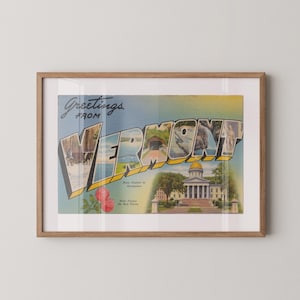 Impressão em papel artístico de Vermont, Saudações de Vermont, Decoração retrô de Vermont, Vermont vintage, Arte de parede retrô, Decoração vintage, Pôster de Vermont