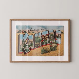 Impressão do Kansas, Saudações do Kansas, Decoração retrô do Kansas, Kansas vintage, Arte de parede retrô, Decoração vintage, Pôster do Kansas