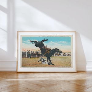 Impresión en lienzo de un Bronco al galope, decoración de habitación del suroeste, arte de pared vaquero, póster ecléctico moderno, arte de pared bohemio, impresión de ilustración