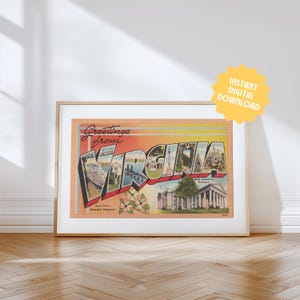Virginia Print DIGITAL DOWNLOAD, Grüße aus Virginia, Virginia, Retro Wand Kunst, Vintage Dekor
