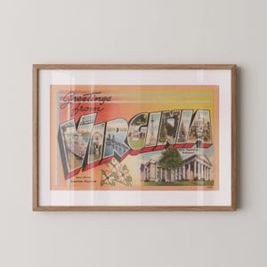 Impressão em papel artístico da Virgínia, Saudações da Virgínia, Decoração retrô da Virgínia, Virgínia vintage, Arte de parede retrô, Pôster da Virgínia