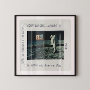 Apollo 11 NASA Moon Landing Aldrin & American Flag: Fine Art Print of an Authentic 35mm Film Slide Framed or Unframed