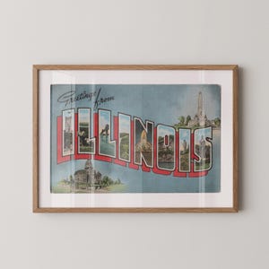Impressão de Illinois, Saudações de Illinois, Decoração retrô de Illinois, Illinois vintage, Arte de parede retrô, Decoração vintage, Pôster de Illinois