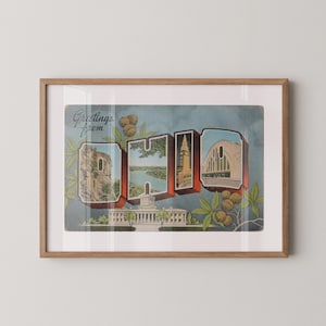 Impressão de Ohio, Saudações de Ohio, Decoração retrô de Ohio, Ohio vintage, Arte de parede retrô, Decoração vintage, Pôster de Ohio