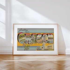 Impresión en lienzo de Oregón, Saludos desde Oregón, Decoración retro de Oregón, Oregón vintage, Arte mural retro, Decoración vintage, Póster de Oregón
