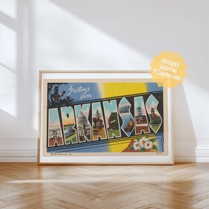 Arkansas Print DIGITAL DOWNLOAD, Greetings from Arkansas, Retro Arkansas Decor, Vintage Arkansas, Retro Wall Art, Vintage Decor