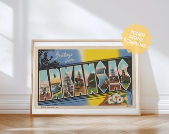 Arkansas Print DIGITAL DOWNLOAD, Greetings from Arkansas, Retro Arkansas Decor, Vintage Arkansas, Retro Wall Art, Vintage Decor