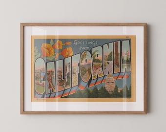 Greetings from California Poster Vintage Large Letter Postcard : Paper Print Framed or Unframed Wall Art