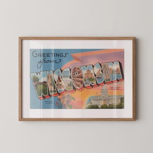 Wisconsin Fine Art Papierdruck, Grüße aus Wisconsin, Retro Wisconsin Dekoration, Vintage Wisconsin, Retro Wandkunst, Wisconsin Poster