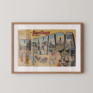 Stampa su carta artistica Nevada, saluti dal Nevada, decorazioni retrò Nevada, Nevada vintage, arte murale retrò, decorazioni vintage, poster del Nevada