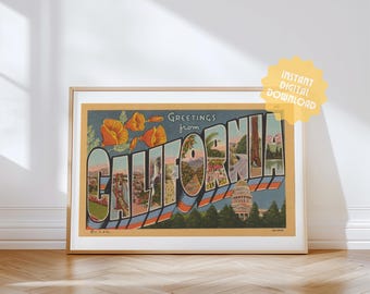 California Print DIGITAL DOWNLOAD, Greetings from California, Retro California Decor, Vintage California, Retro Wall Art, Vintage Decor