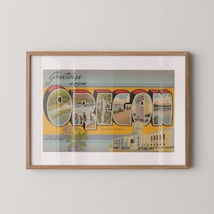 Impressão artística de Oregon, Saudações de Oregon, Decoração retrô de Oregon, Oregon vintage, Arte de parede retrô, Decoração vintage, Pôster de Oregon