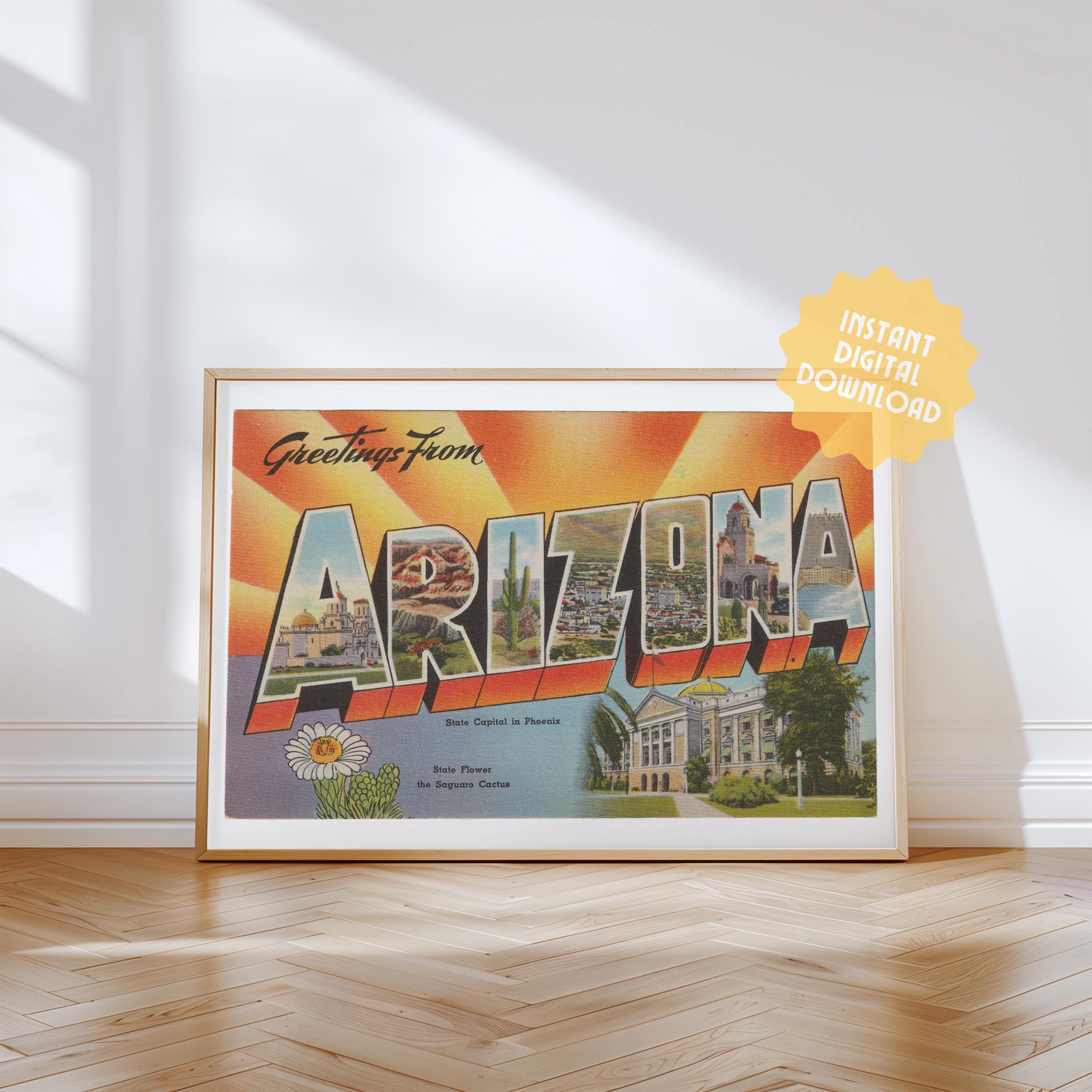 Arizona Print DIGITAL DOWNLOAD, Greetings from Arizona, Retro Arizona Decor, Vintage Arizona, Retro Wall Art, Vintage Decor, Arizona Poster