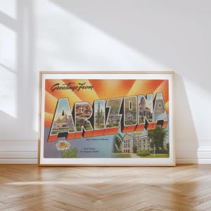 Impresión en lienzo de Arizona, Saludos desde Arizona, Decoración retro de Arizona, Arizona vintage, Arte mural retro, Decoración vintage, Póster de Arizona