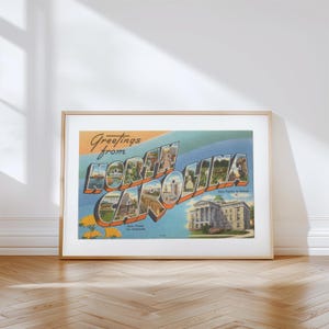 Impresión en lienzo de Carolina del Norte, Saludos desde Carolina del Norte, Decoración retro de Carolina del Norte, Carolina del Norte vintage, Póster de Carolina del Norte