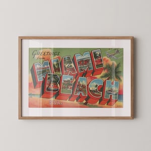 Stampa su carta fine art di Miami Beach, Saluti da Miami Beach, Decorazioni retrò di Miami Beach, Miami Beach vintage, Arte murale retrò