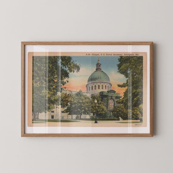 Naval Academy Chapel Annapolis Maryland Vintage Illustration Postcard: Fine Art Paper Print Framed or Unframed