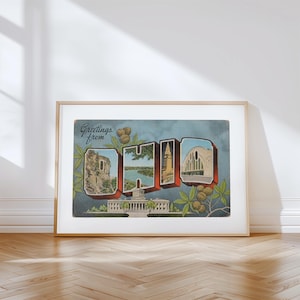 Impresión en lienzo de Ohio, Saludos desde Ohio, Decoración retro de Ohio, Ohio vintage, Arte mural retro, Decoración vintage, Póster de Ohio