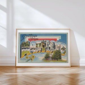 Impresión en lienzo de Maryland, Saludos desde Maryland, Decoración retro de Maryland, Maryland vintage, Arte mural retro, Decoración vintage, Póster de Maryland