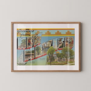 Impressão em papel artístico do Novo México, Saudações do Novo México, Decoração retrô do Novo México, Novo México vintage, Arte de parede retrô, Pôster do Novo México