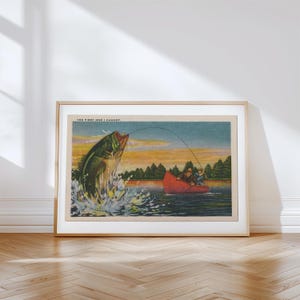 Impresión en lienzo de pesca vintage, decoración de pesca retro, camping vintage, arte mural retro, decoración vintage, póster de pesca, ilustración de peces